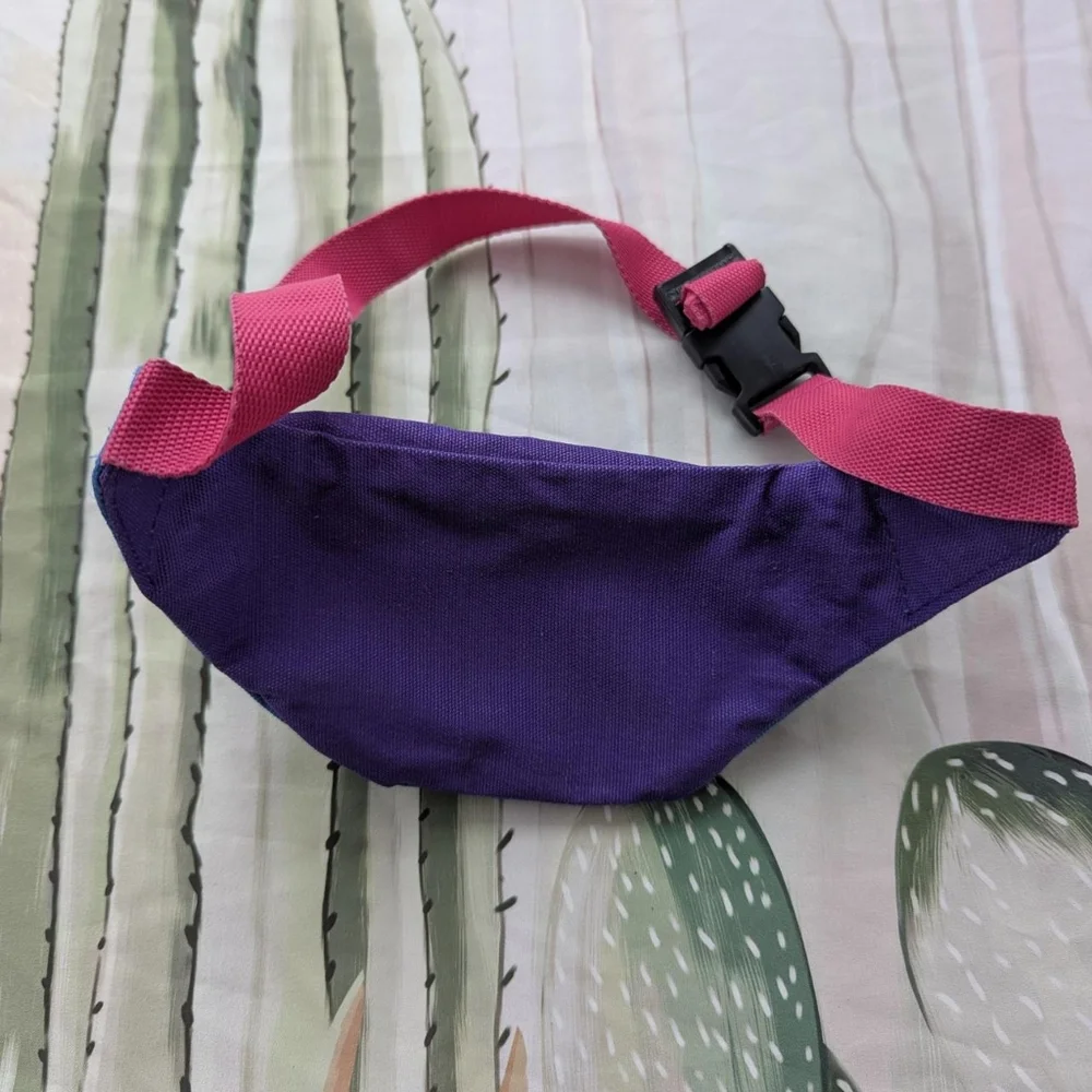 Vintage 80's Samsonite Neon Pink, Blue, & Purple Color Block Mini Fanny Pack - Picture 4 of 7